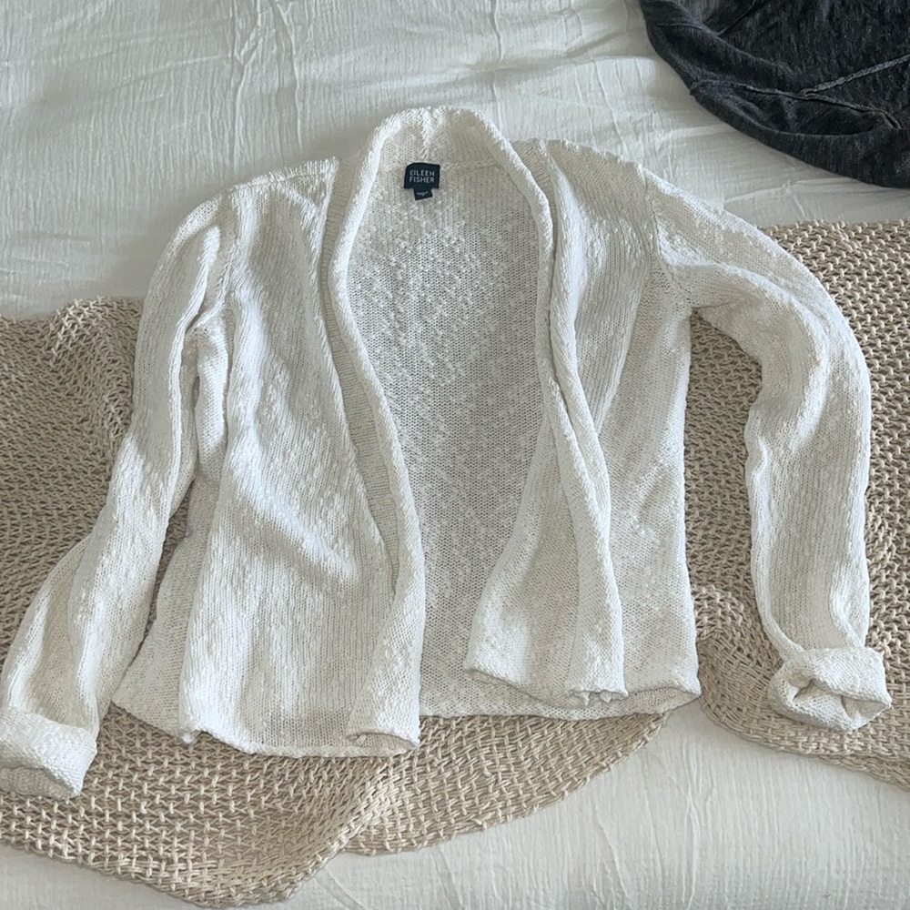 EILEEN FISHER White knobby open sweater S